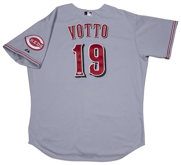 2014 Joey Votto Game Used & Signed Cincinnati Reds Road Jersey (PSA/DNA)